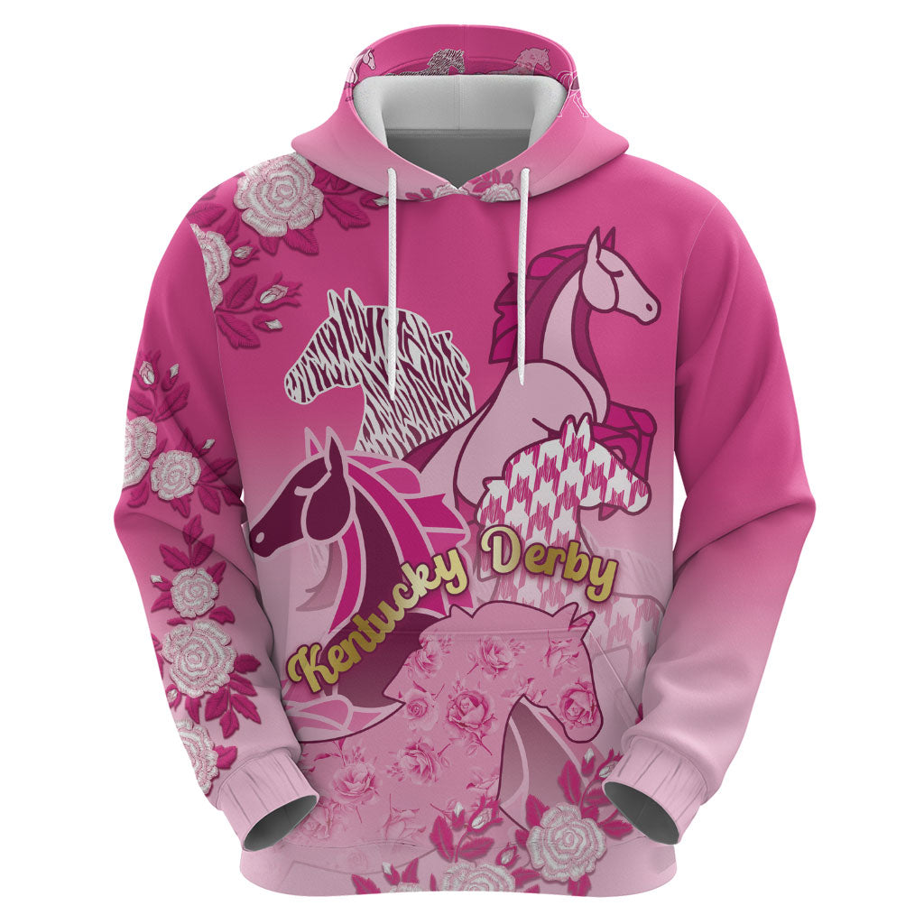 Personalized Kentucky Horse Zip Hoodie Roses Equestrian Pattern Houndstooth Floral