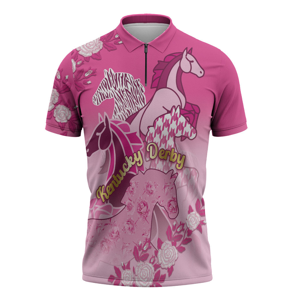 Personalized Kentucky Horse Zipper Polo Shirt Roses Equestrian Pattern Houndstooth Floral