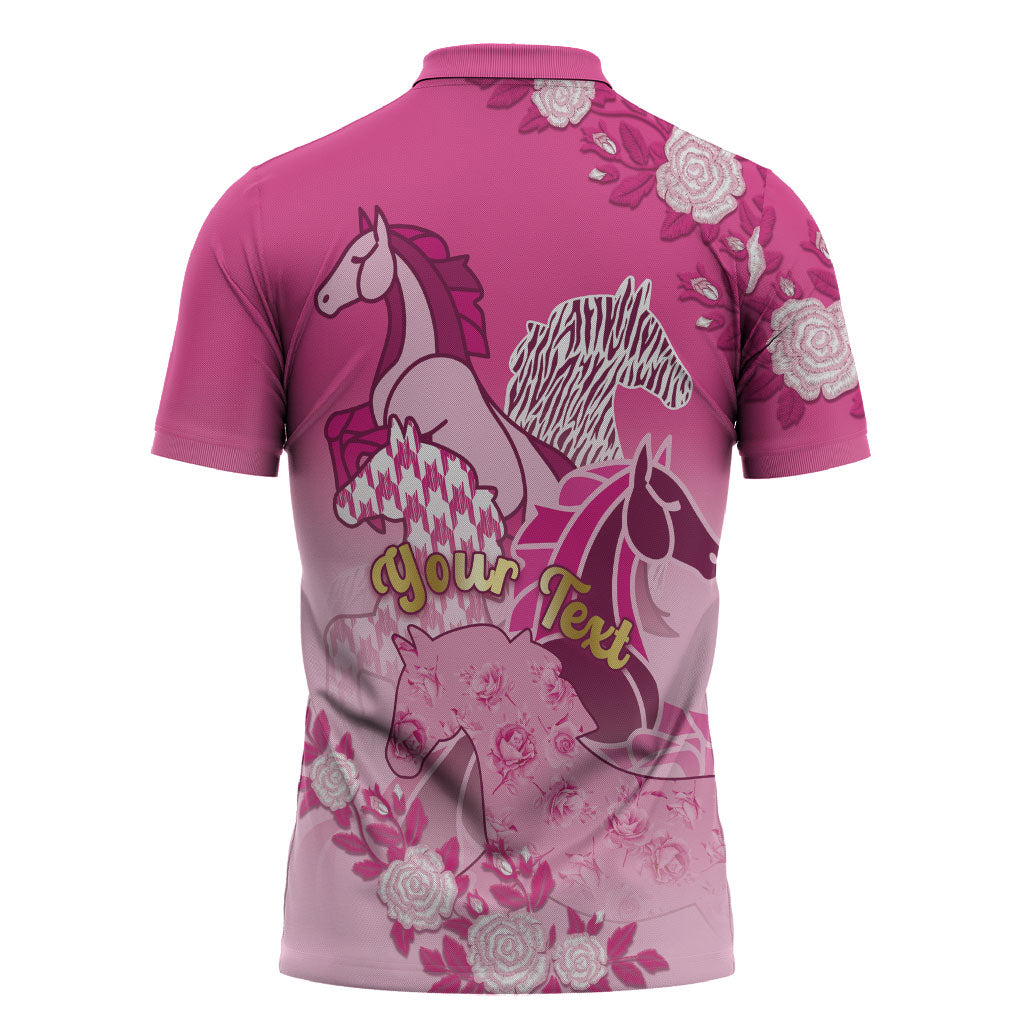 Personalized Kentucky Horse Zipper Polo Shirt Roses Equestrian Pattern Houndstooth Floral