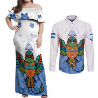 Nicaragua Couples Matching Off Shoulder Maxi Dress and Long Sleeve Button Shirt Guardabarranco Bird With Sacuanjoche