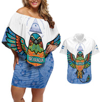 Nicaragua Couples Matching Off Shoulder Short Dress and Hawaiian Shirt Guardabarranco Bird With Sacuanjoche