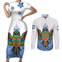 Nicaragua Couples Matching Short Sleeve Bodycon Dress and Long Sleeve Button Shirt Guardabarranco Bird With Sacuanjoche