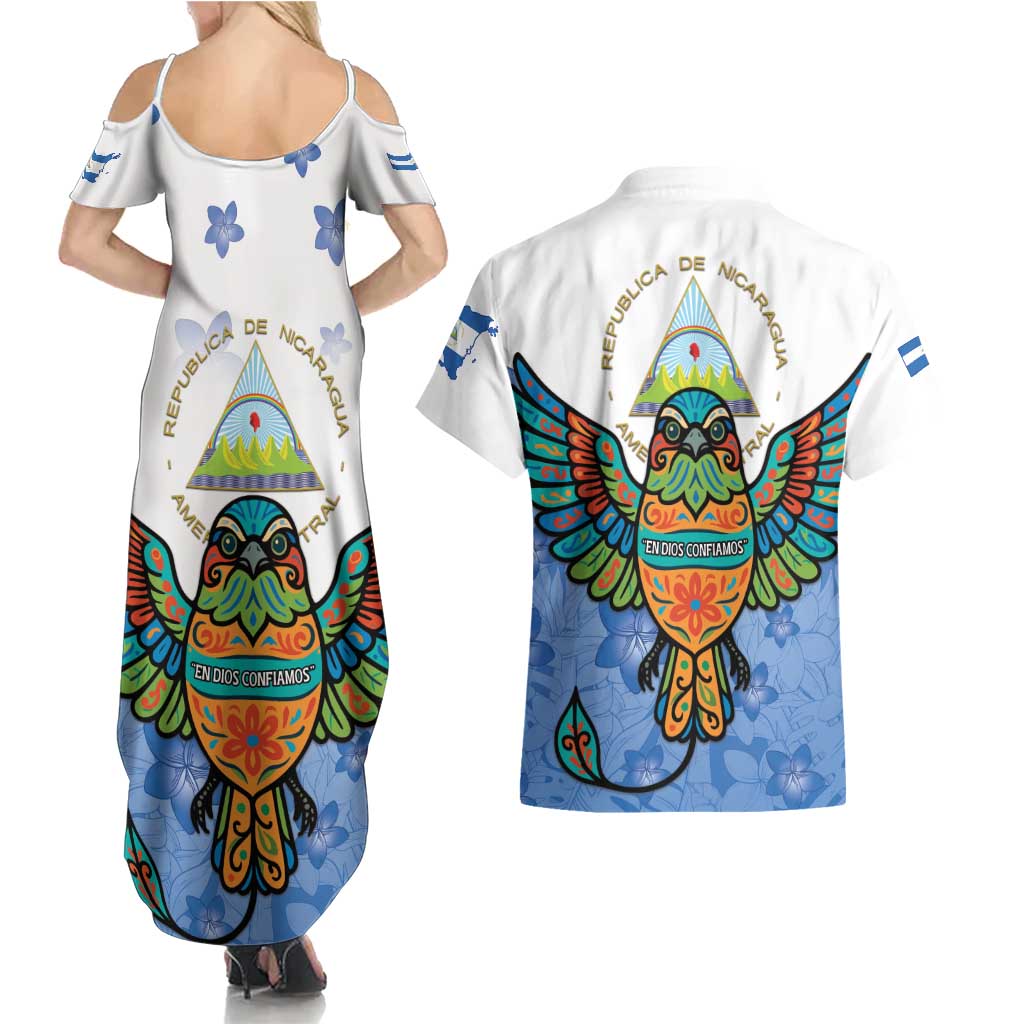 Nicaragua Couples Matching Summer Maxi Dress and Hawaiian Shirt Guardabarranco Bird With Sacuanjoche
