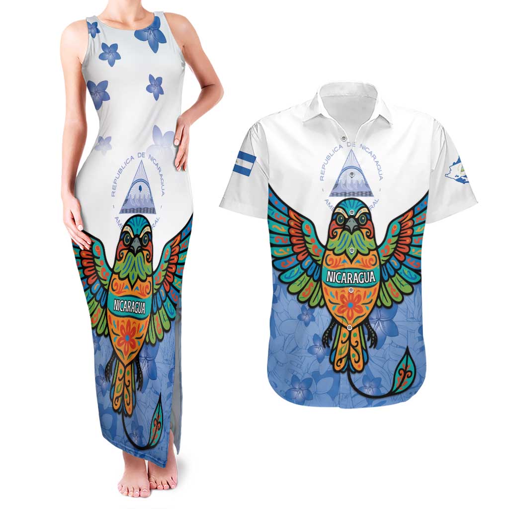 Nicaragua Couples Matching Tank Maxi Dress and Hawaiian Shirt Guardabarranco Bird With Sacuanjoche