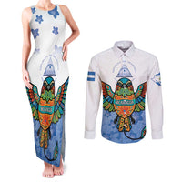 Nicaragua Couples Matching Tank Maxi Dress and Long Sleeve Button Shirt Guardabarranco Bird With Sacuanjoche