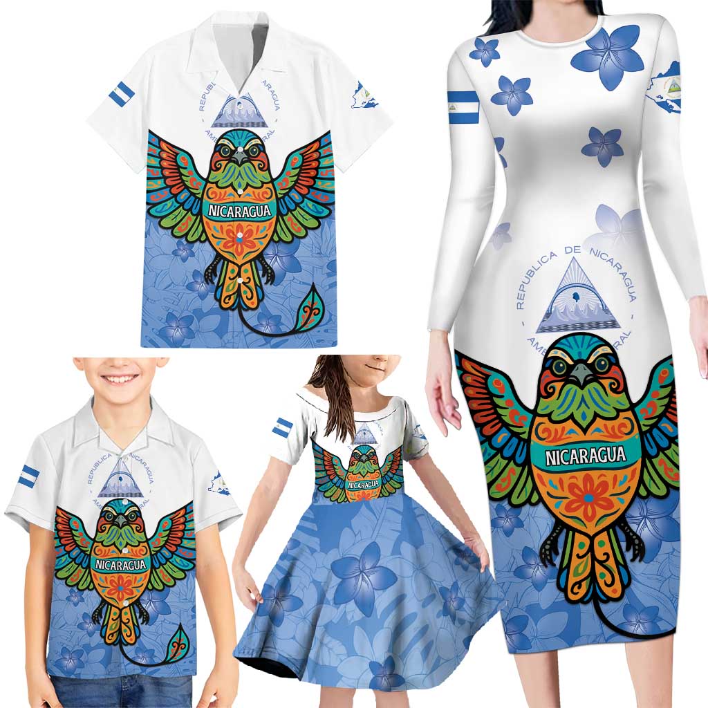 Nicaragua Family Matching Long Sleeve Bodycon Dress and Hawaiian Shirt Guardabarranco Bird With Sacuanjoche