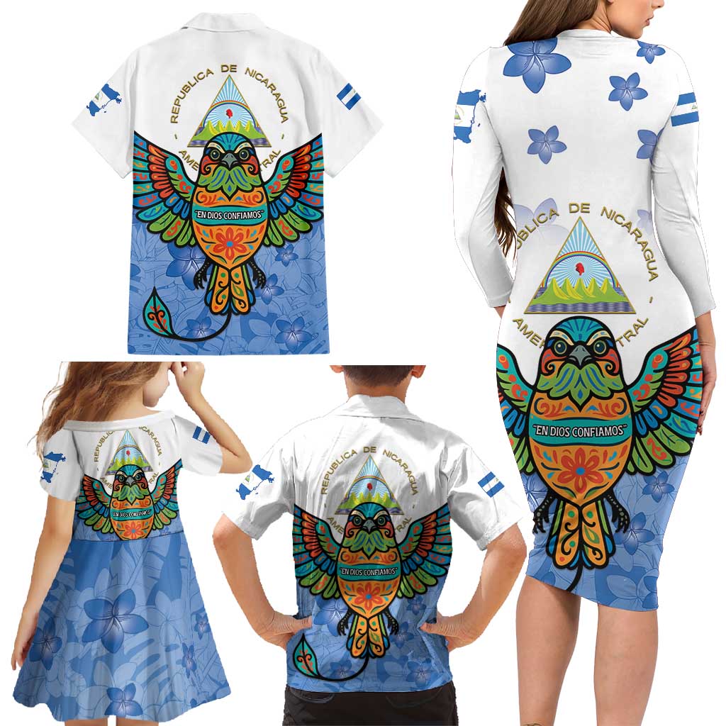 Nicaragua Family Matching Long Sleeve Bodycon Dress and Hawaiian Shirt Guardabarranco Bird With Sacuanjoche
