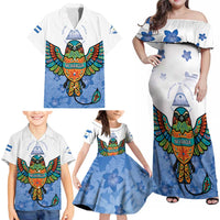 Nicaragua Family Matching Off Shoulder Maxi Dress and Hawaiian Shirt Guardabarranco Bird With Sacuanjoche