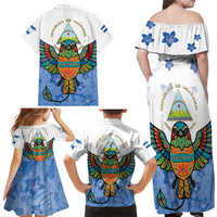 Nicaragua Family Matching Off Shoulder Maxi Dress and Hawaiian Shirt Guardabarranco Bird With Sacuanjoche