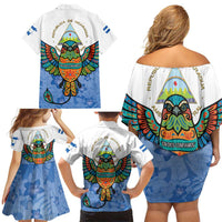 Nicaragua Family Matching Off Shoulder Short Dress and Hawaiian Shirt Guardabarranco Bird With Sacuanjoche
