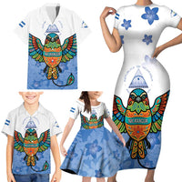 Nicaragua Family Matching Short Sleeve Bodycon Dress and Hawaiian Shirt Guardabarranco Bird With Sacuanjoche