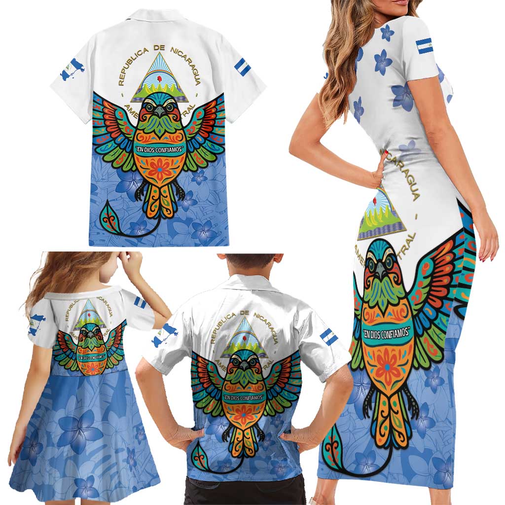 Nicaragua Family Matching Short Sleeve Bodycon Dress and Hawaiian Shirt Guardabarranco Bird With Sacuanjoche