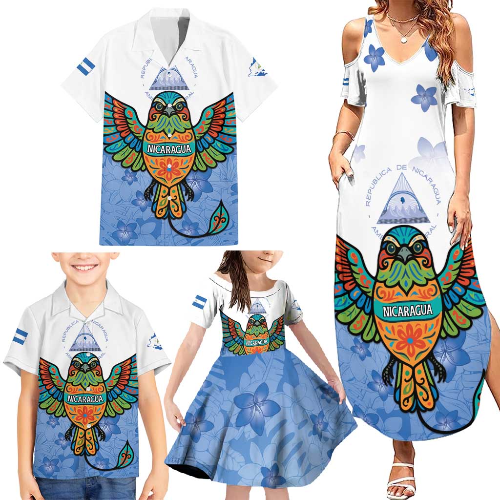 Nicaragua Family Matching Summer Maxi Dress and Hawaiian Shirt Guardabarranco Bird With Sacuanjoche
