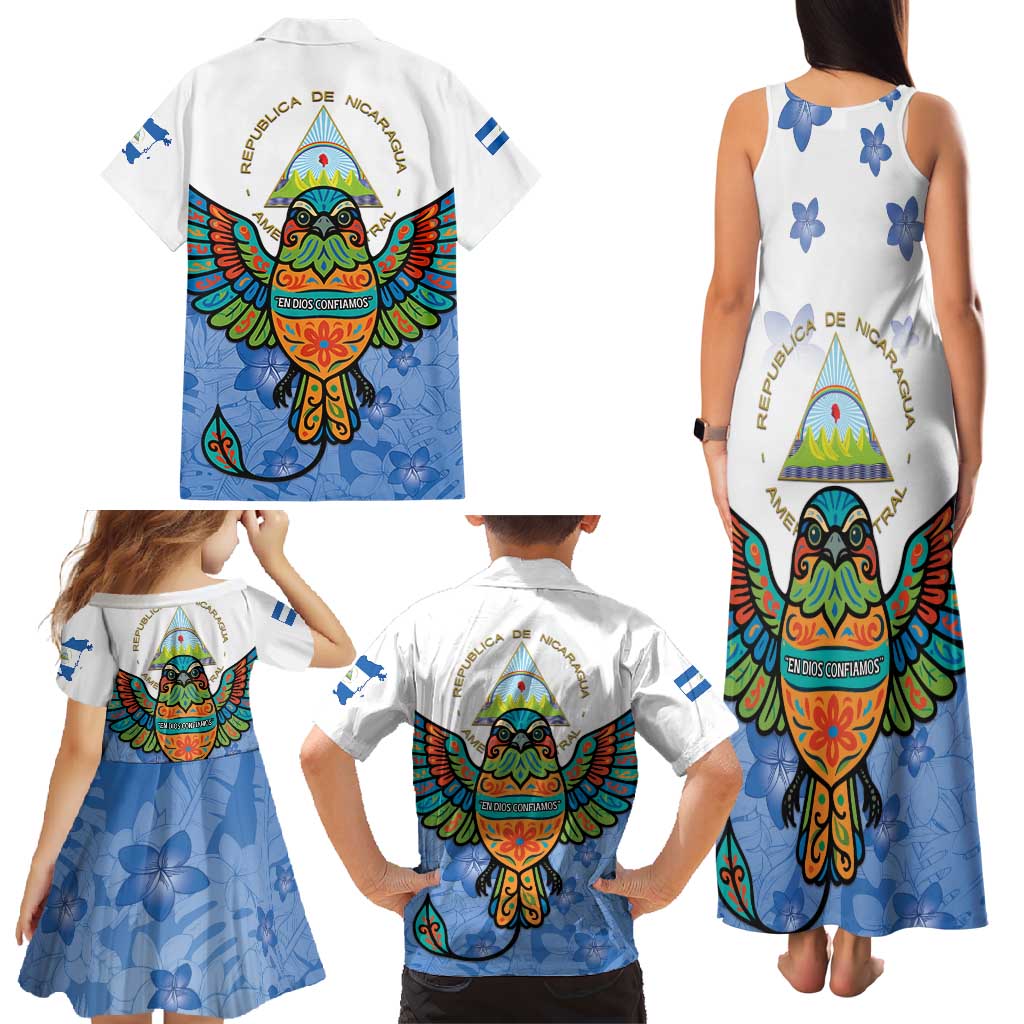 Nicaragua Family Matching Tank Maxi Dress and Hawaiian Shirt Guardabarranco Bird With Sacuanjoche
