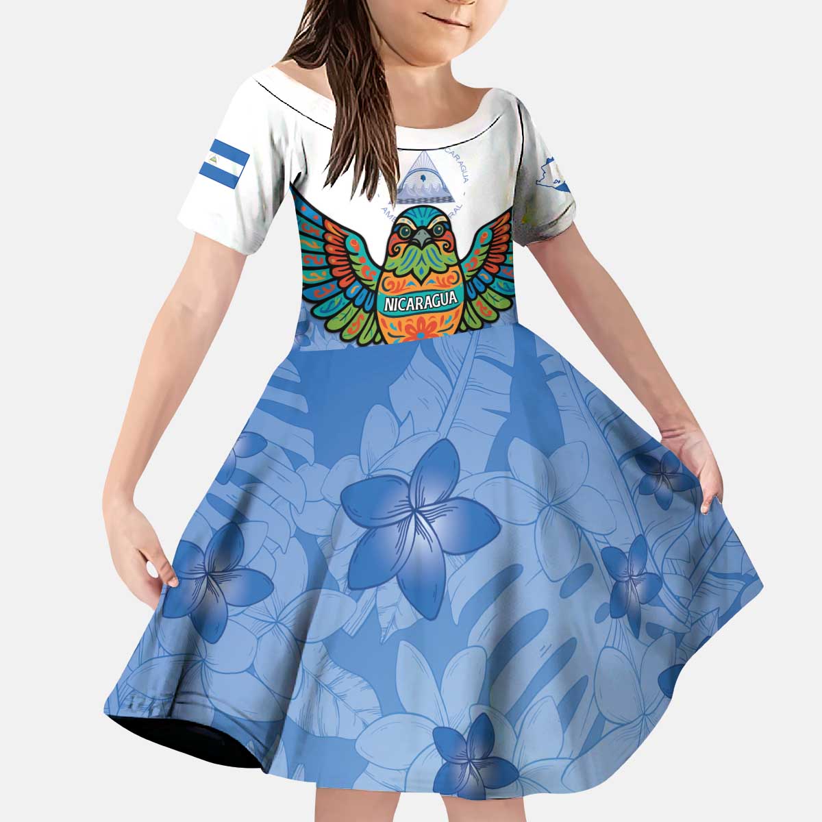 Nicaragua Kid Short Sleeve Dress Guardabarranco Bird With Sacuanjoche