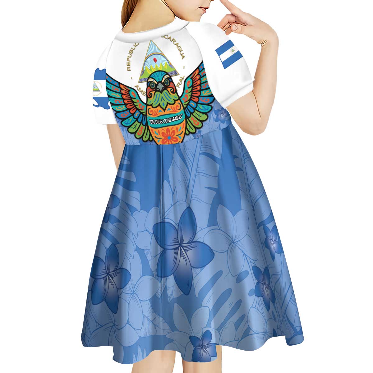 Nicaragua Kid Short Sleeve Dress Guardabarranco Bird With Sacuanjoche