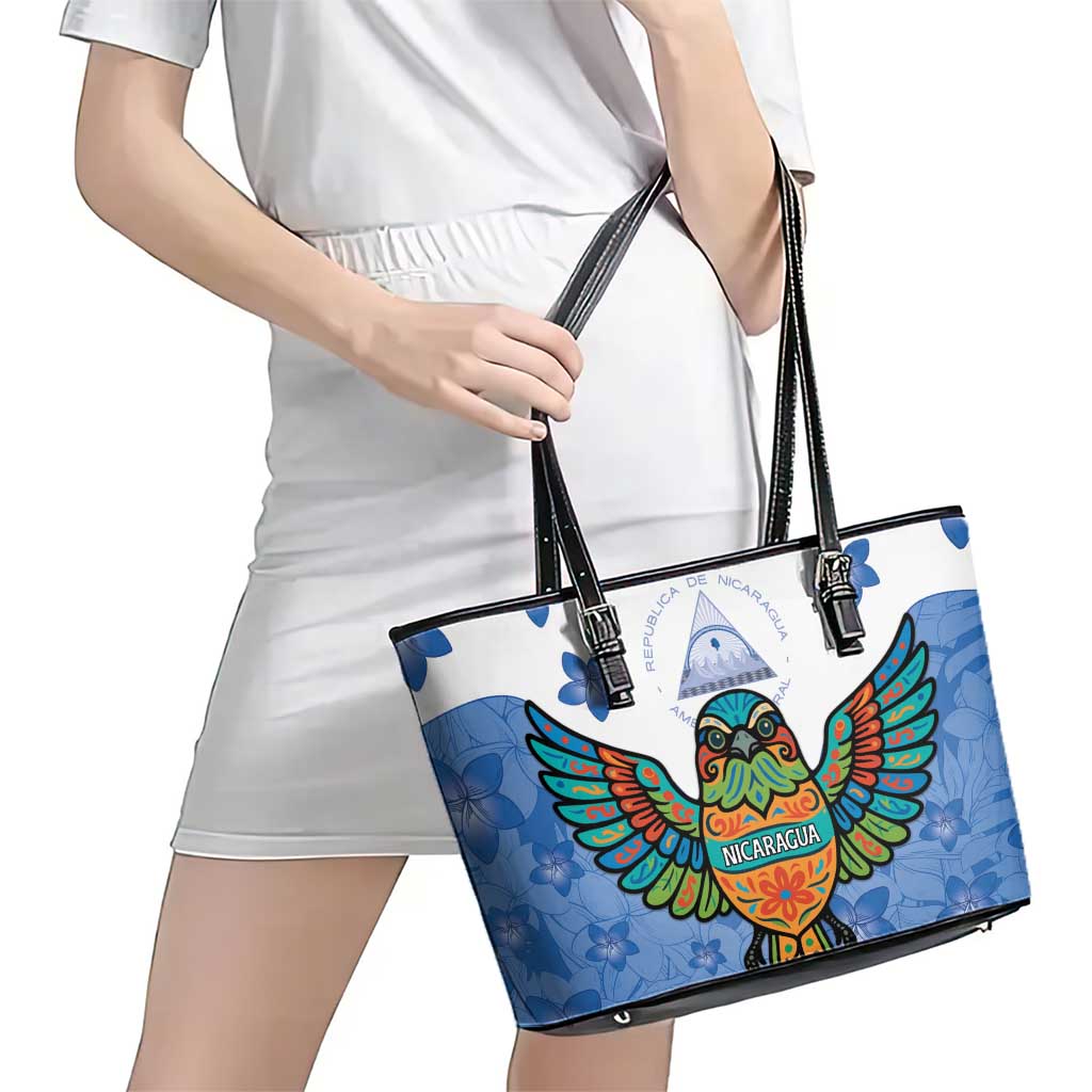 Nicaragua Leather Tote Bag Guardabarranco Bird With Sacuanjoche