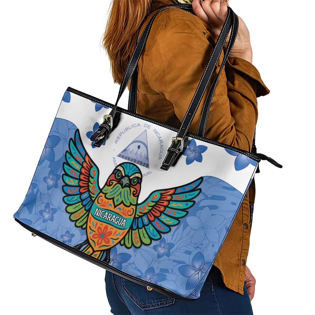Nicaragua Leather Tote Bag Guardabarranco Bird With Sacuanjoche
