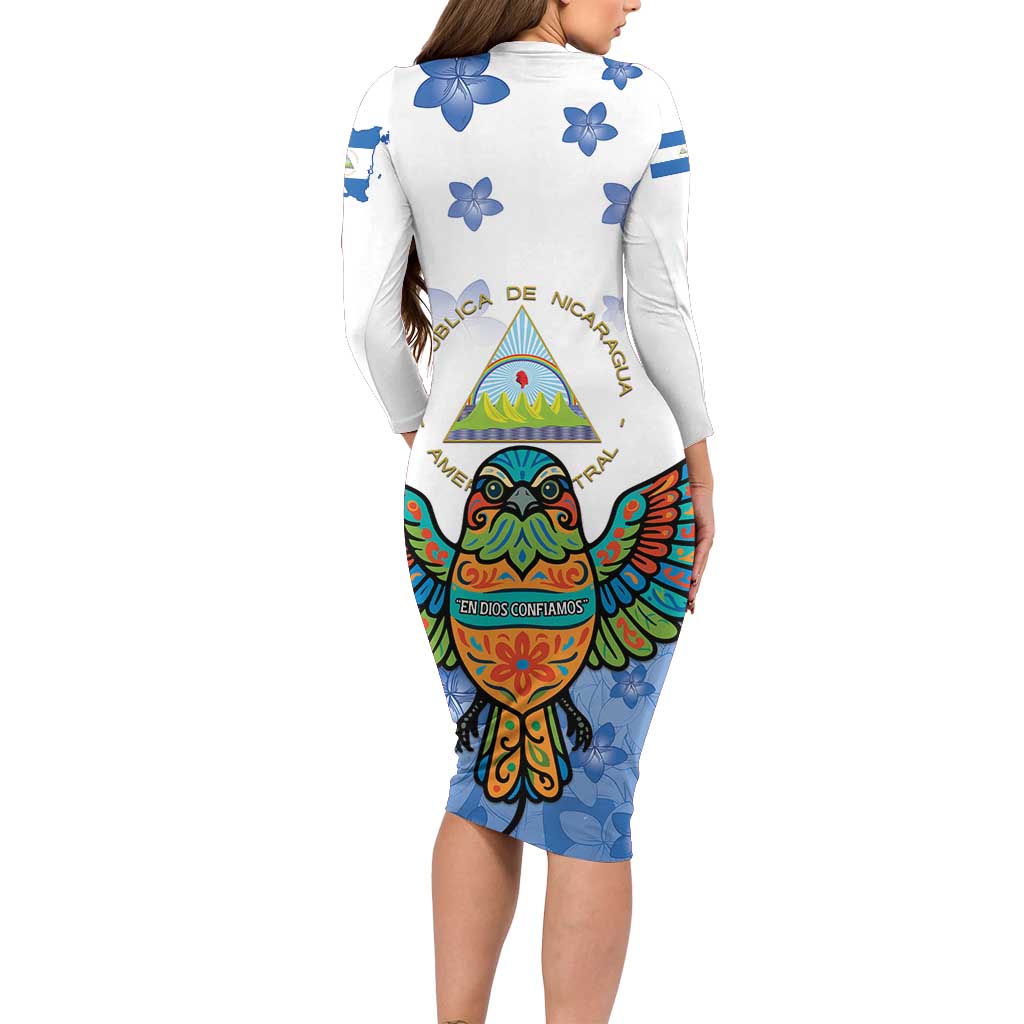Nicaragua Long Sleeve Bodycon Dress Guardabarranco Bird With Sacuanjoche