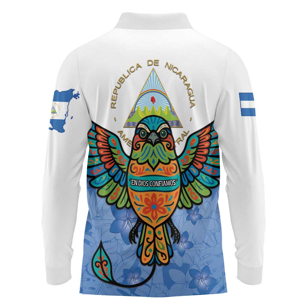 Nicaragua Long Sleeve Polo Shirt Guardabarranco Bird With Sacuanjoche