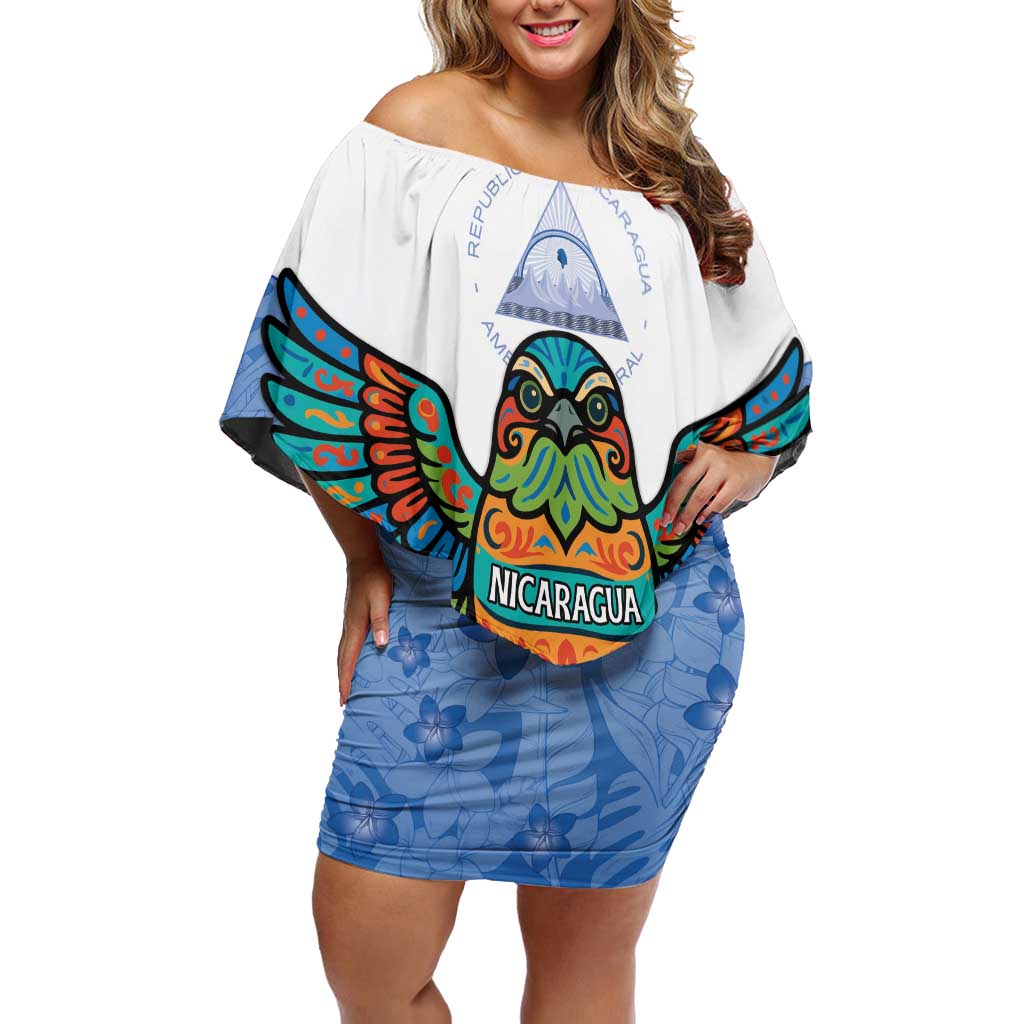 Nicaragua Off Shoulder Short Dress Guardabarranco Bird With Sacuanjoche