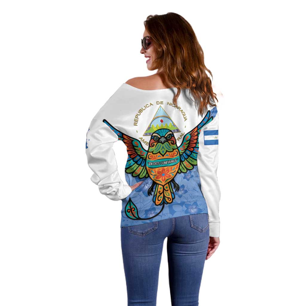 Nicaragua Off Shoulder Sweater Guardabarranco Bird With Sacuanjoche