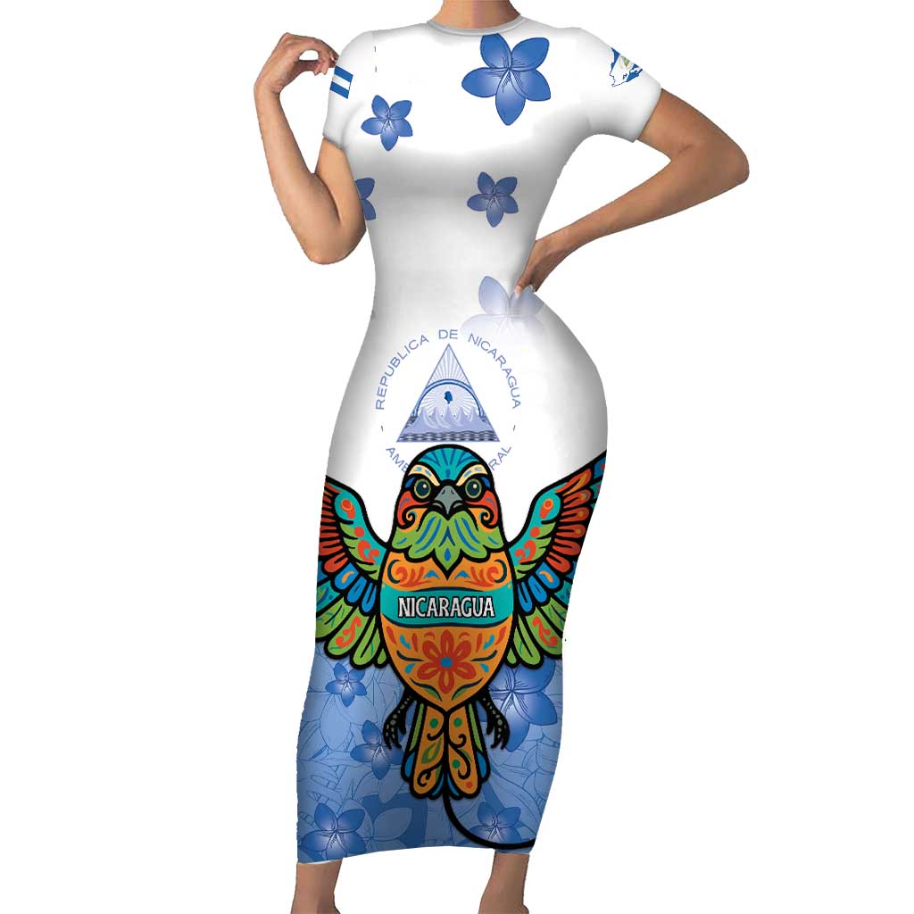 Nicaragua Short Sleeve Bodycon Dress Guardabarranco Bird With Sacuanjoche