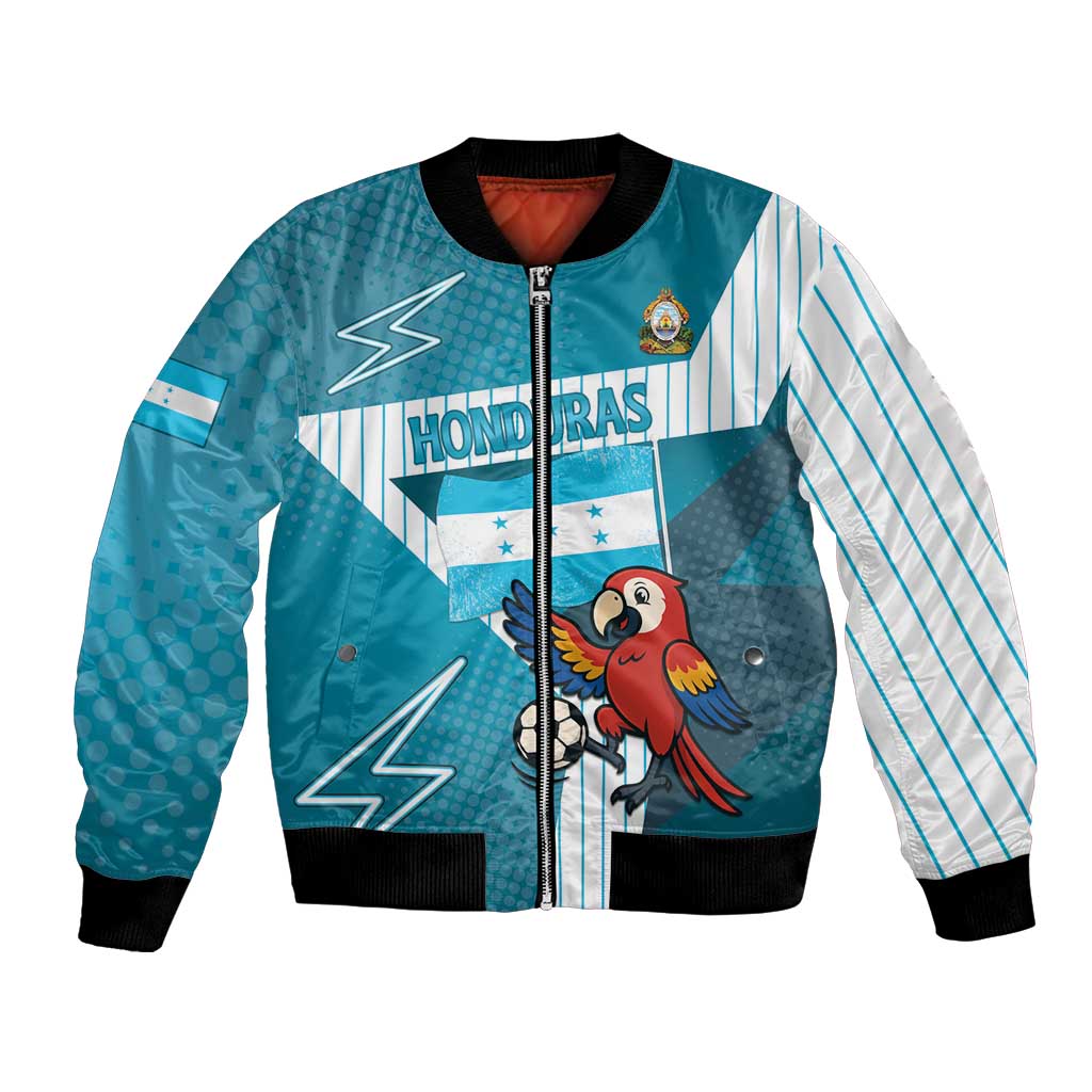 Personalized Honduras Football Bomber Jacket Scarlet Macaw Mascot