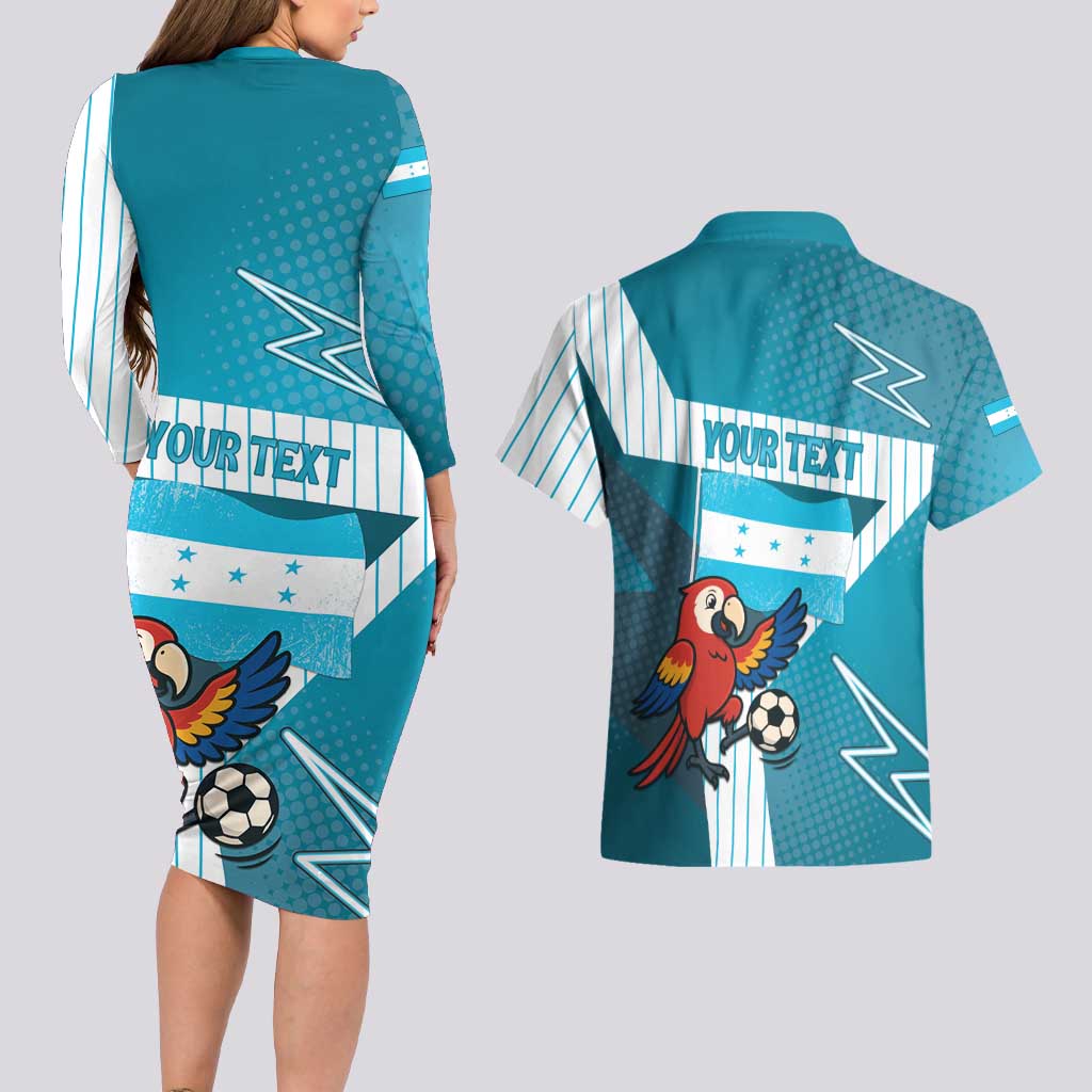 Personalized Honduras Football Couples Matching Long Sleeve Bodycon Dress and Hawaiian Shirt Scarlet Macaw Mascot