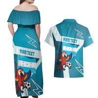 Personalized Honduras Football Couples Matching Off Shoulder Maxi Dress and Hawaiian Shirt Scarlet Macaw Mascot