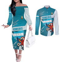 Personalized Honduras Football Couples Matching Off The Shoulder Long Sleeve Dress and Long Sleeve Button Shirt Scarlet Macaw Mascot