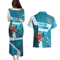 Personalized Honduras Football Couples Matching Puletasi and Hawaiian Shirt Scarlet Macaw Mascot