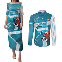 Personalized Honduras Football Couples Matching Puletasi and Long Sleeve Button Shirt Scarlet Macaw Mascot