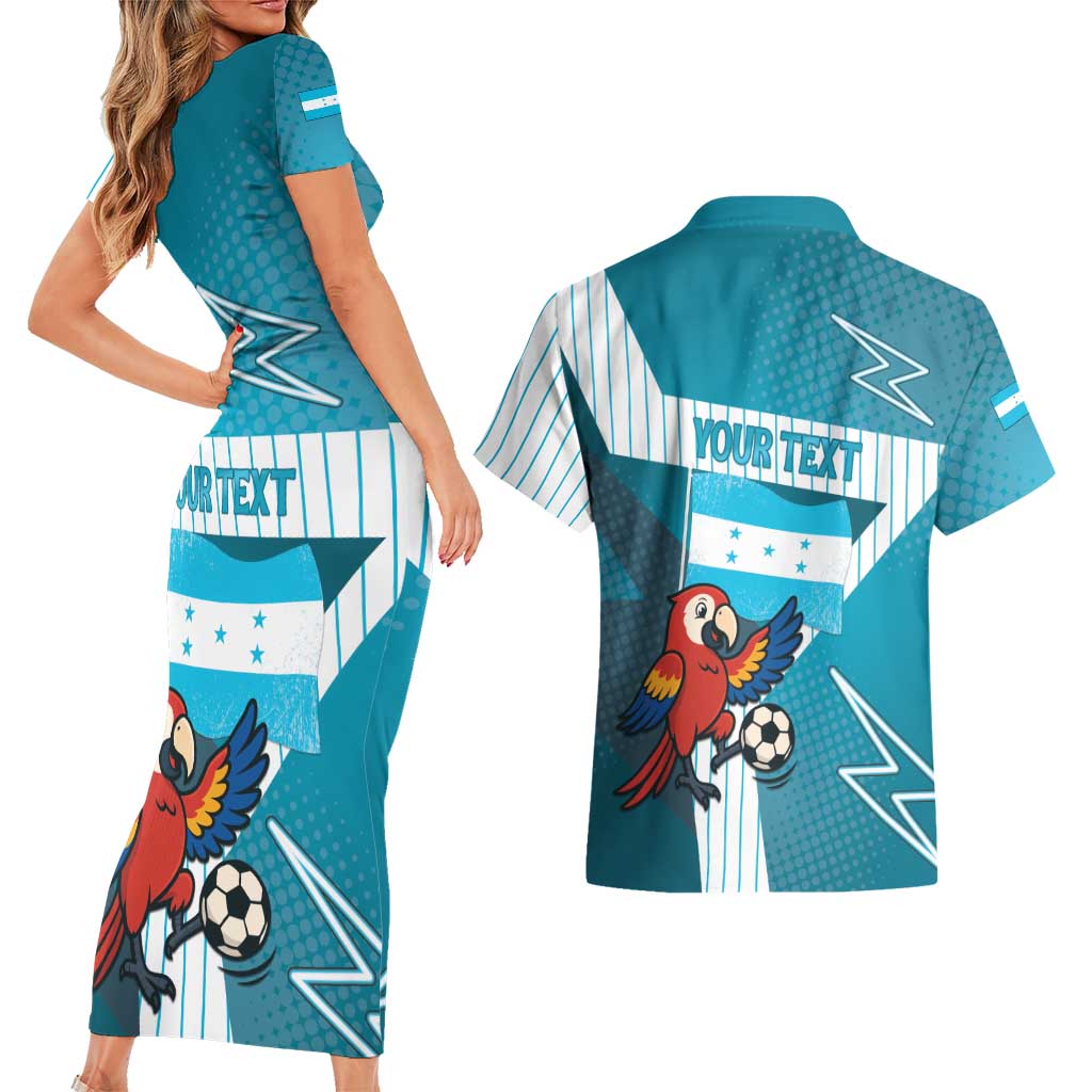 Personalized Honduras Football Couples Matching Short Sleeve Bodycon Dress and Hawaiian Shirt Scarlet Macaw Mascot