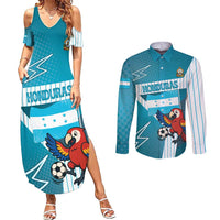 Personalized Honduras Football Couples Matching Summer Maxi Dress and Long Sleeve Button Shirt Scarlet Macaw Mascot