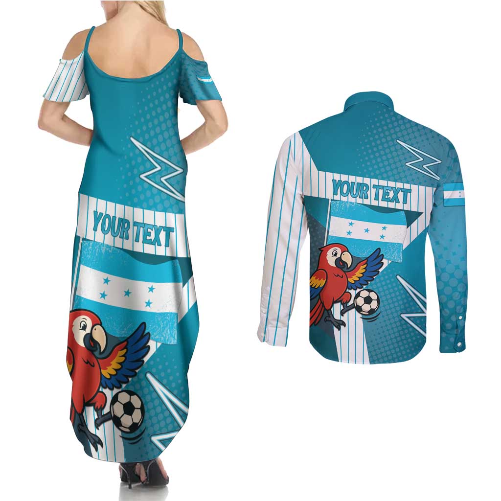 Personalized Honduras Football Couples Matching Summer Maxi Dress and Long Sleeve Button Shirt Scarlet Macaw Mascot