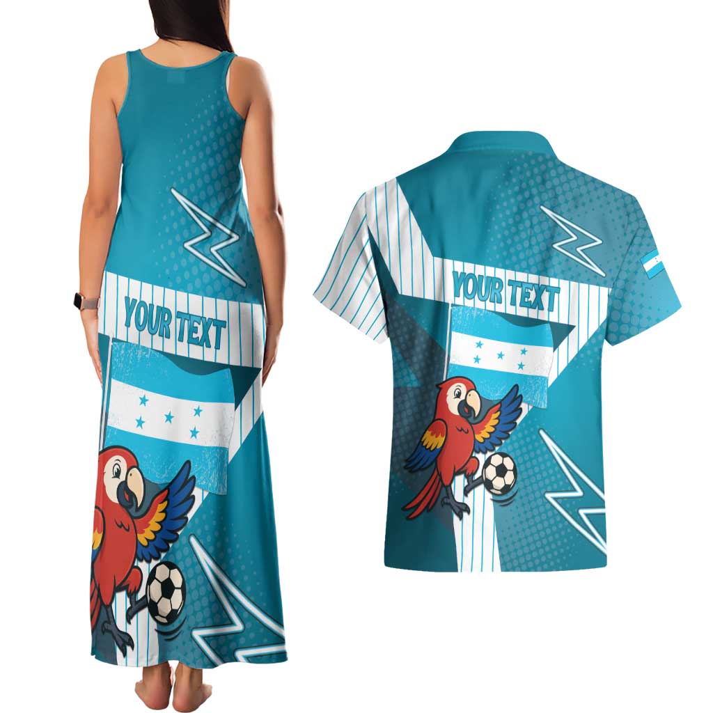 Personalized Honduras Football Couples Matching Tank Maxi Dress and Hawaiian Shirt Scarlet Macaw Mascot