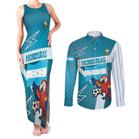Personalized Honduras Football Couples Matching Tank Maxi Dress and Long Sleeve Button Shirt Scarlet Macaw Mascot