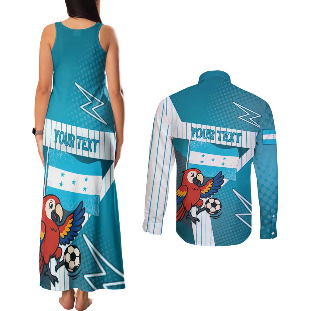 Personalized Honduras Football Couples Matching Tank Maxi Dress and Long Sleeve Button Shirt Scarlet Macaw Mascot