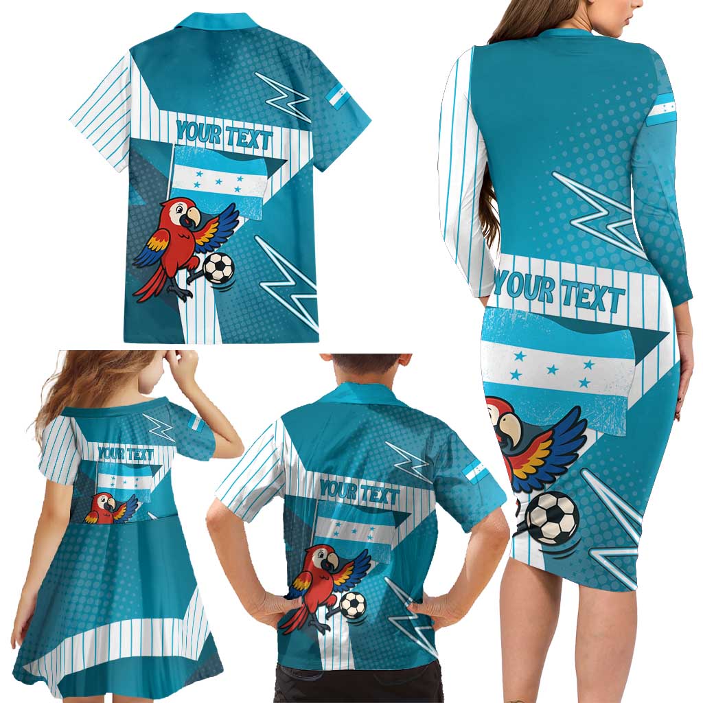 Personalized Honduras Football Family Matching Long Sleeve Bodycon Dress and Hawaiian Shirt Scarlet Macaw Mascot