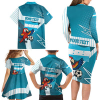 Personalized Honduras Football Family Matching Long Sleeve Bodycon Dress and Hawaiian Shirt Scarlet Macaw Mascot