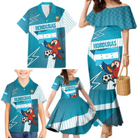 Personalized Honduras Football Family Matching Mermaid Dress and Hawaiian Shirt Scarlet Macaw Mascot