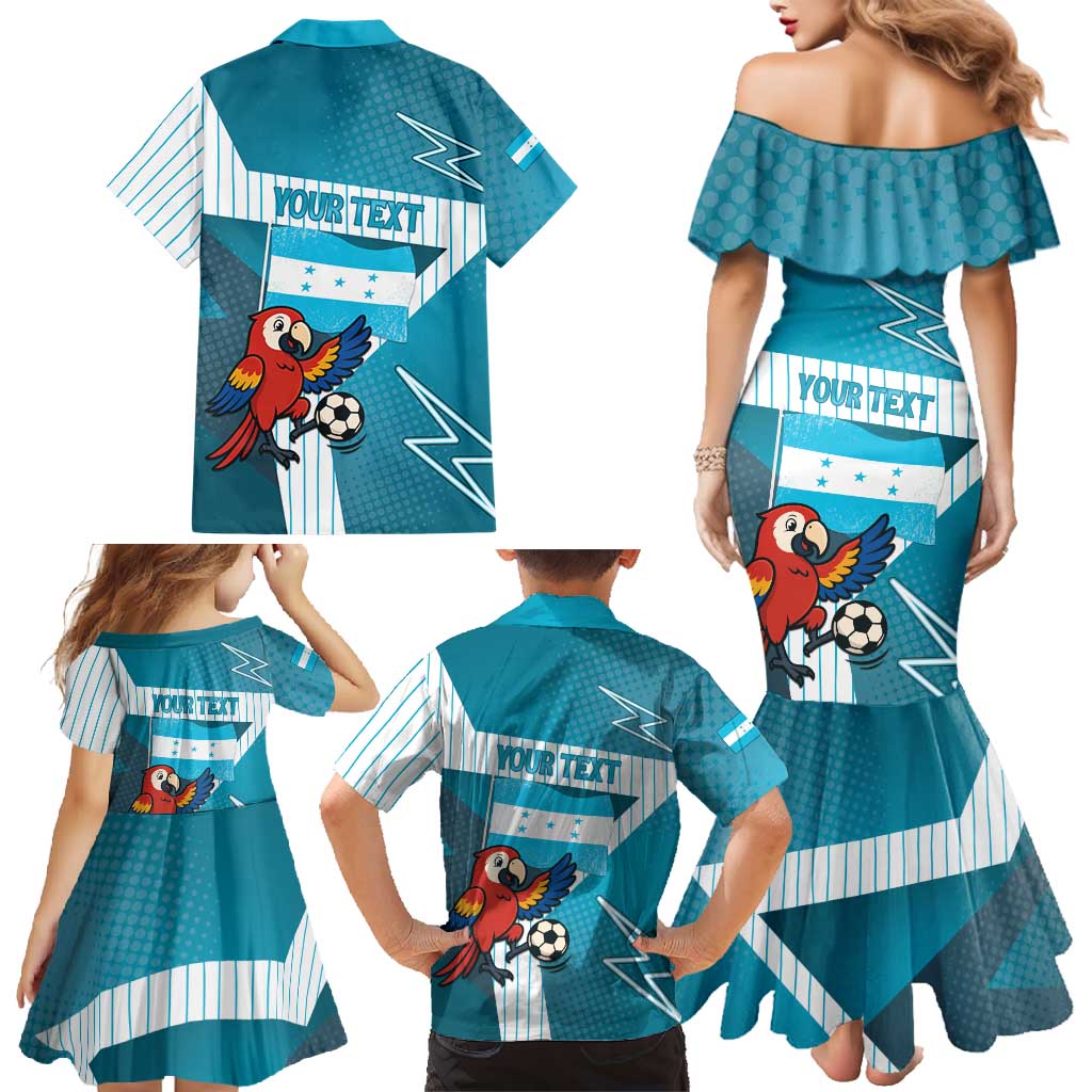 Personalized Honduras Football Family Matching Mermaid Dress and Hawaiian Shirt Scarlet Macaw Mascot