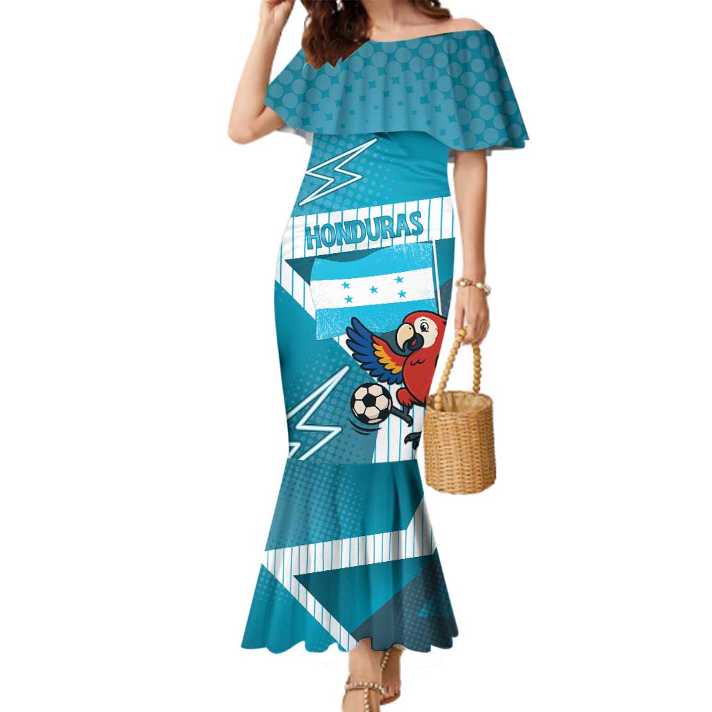 Personalized Honduras Football Family Matching Mermaid Dress and Hawaiian Shirt Scarlet Macaw Mascot