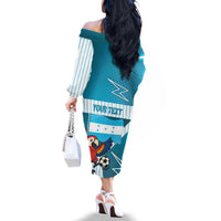 Personalized Honduras Football Family Matching Off The Shoulder Long Sleeve Dress and Hawaiian Shirt Scarlet Macaw Mascot