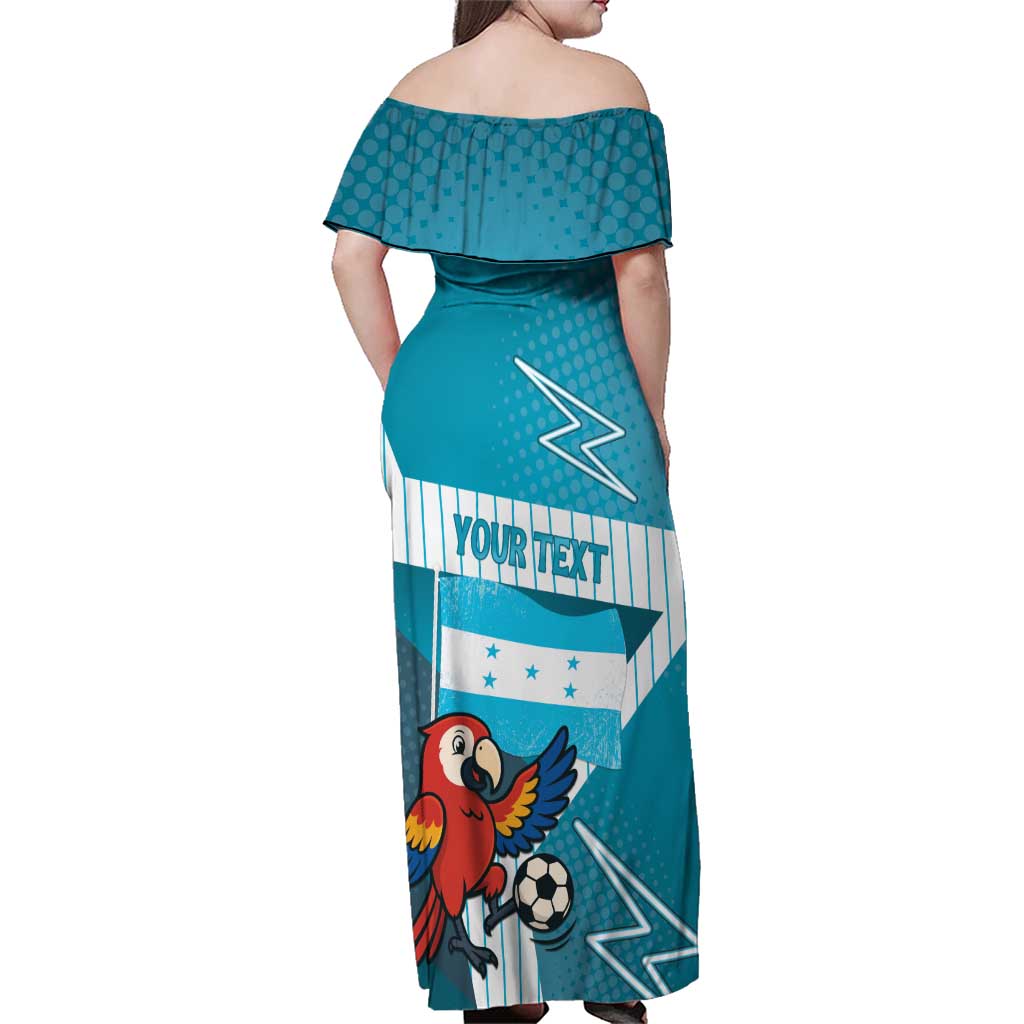 Personalized Honduras Football Family Matching Off Shoulder Maxi Dress and Hawaiian Shirt Scarlet Macaw Mascot