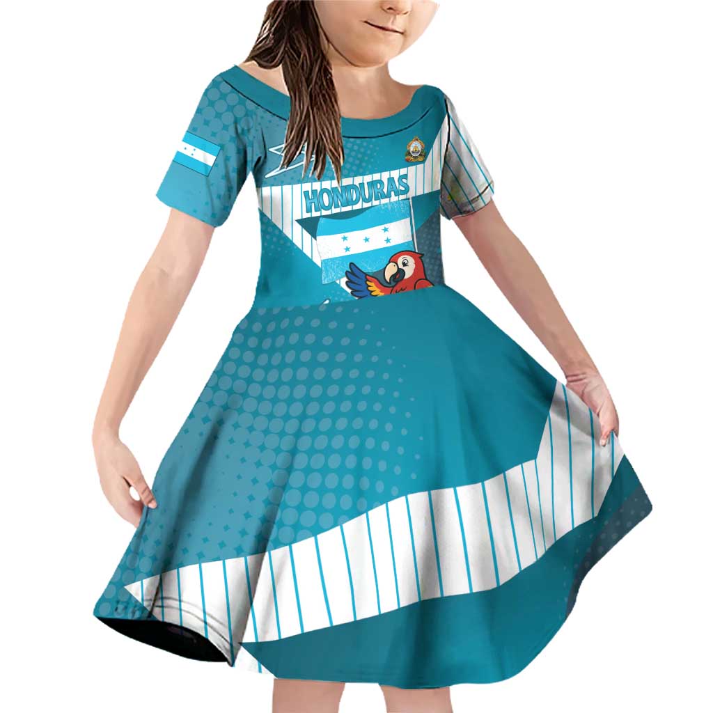 Personalized Honduras Football Family Matching Off Shoulder Short Dress and Hawaiian Shirt Scarlet Macaw Mascot