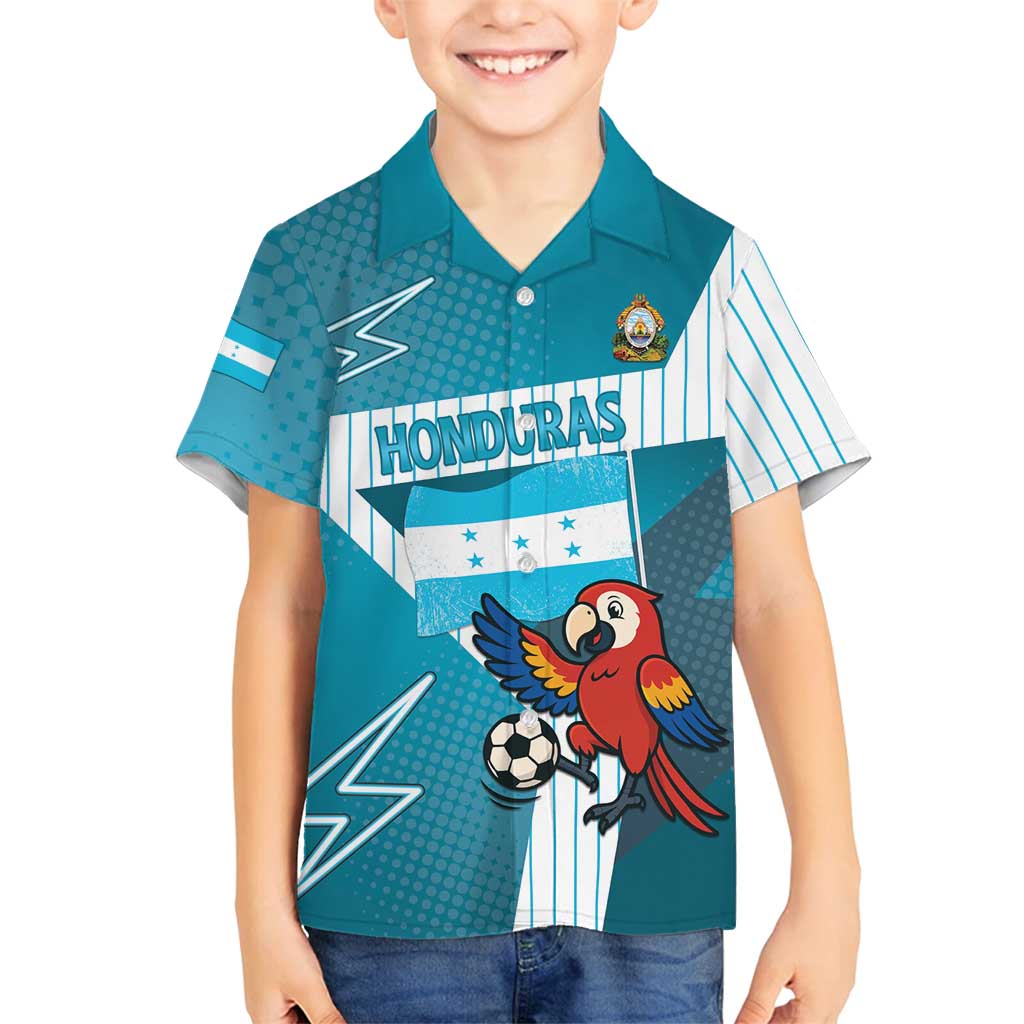 Personalized Honduras Football Family Matching Off Shoulder Short Dress and Hawaiian Shirt Scarlet Macaw Mascot