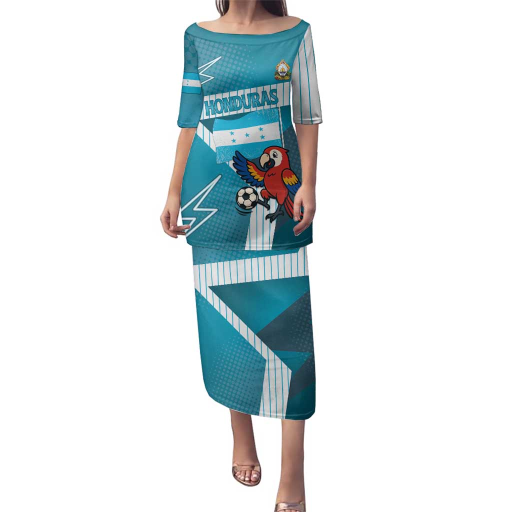 Personalized Honduras Football Family Matching Puletasi and Hawaiian Shirt Scarlet Macaw Mascot