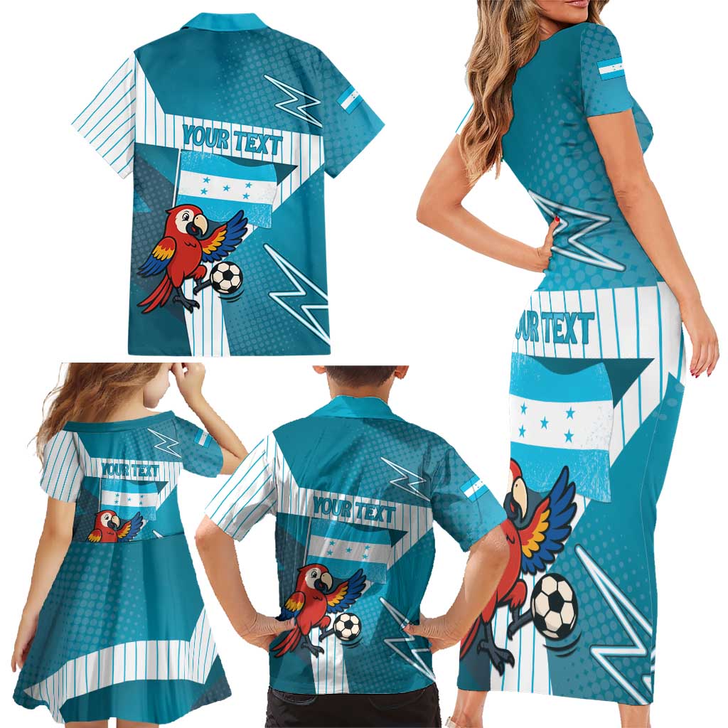 Personalized Honduras Football Family Matching Short Sleeve Bodycon Dress and Hawaiian Shirt Scarlet Macaw Mascot